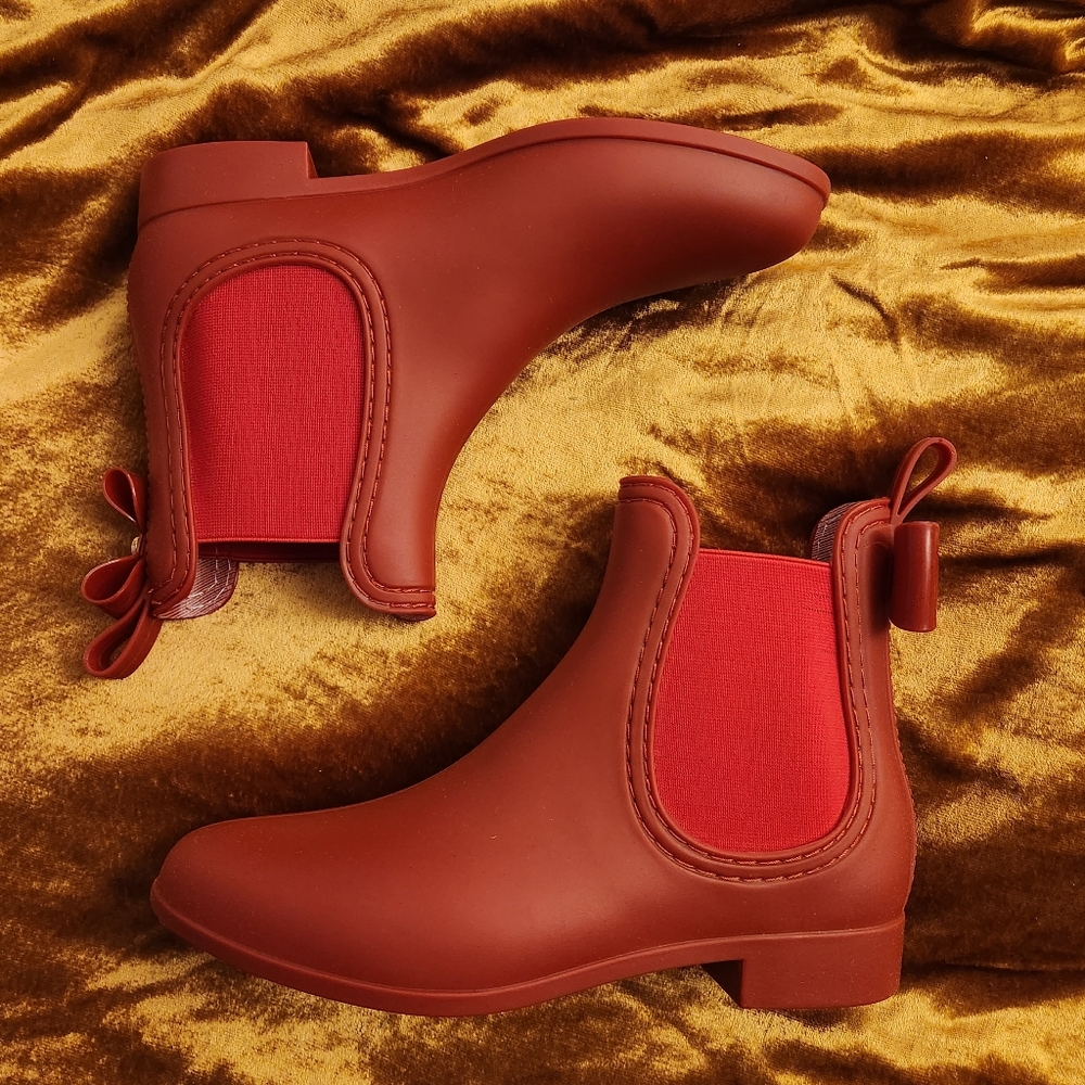 Catherine Malandrino Briellie Bow Chelsea Rain Boots Red Booties Size 39 Eur - Picture 13 of 13